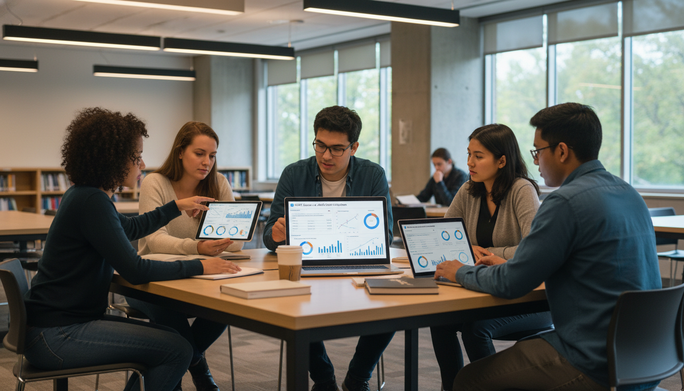 Premed student analyzing MCAT performance analytics dashboard Premed student analyzing MCAT performance analytics dashboard - for Correlation Between AAMC Tool Usage and MCAT Performance