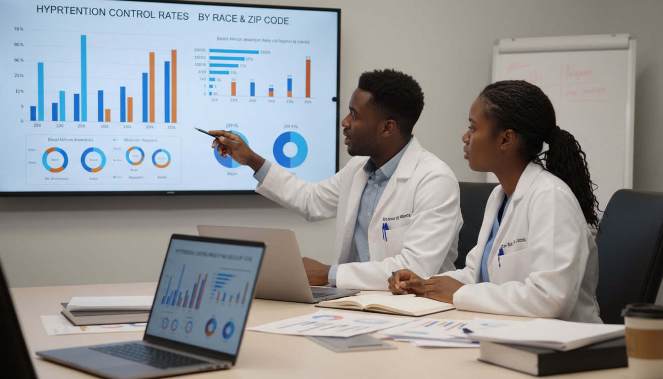 Medical students reviewing local health disparity data -  for Designing a High‑Yield Health Equity Project Through SNMA Chapt