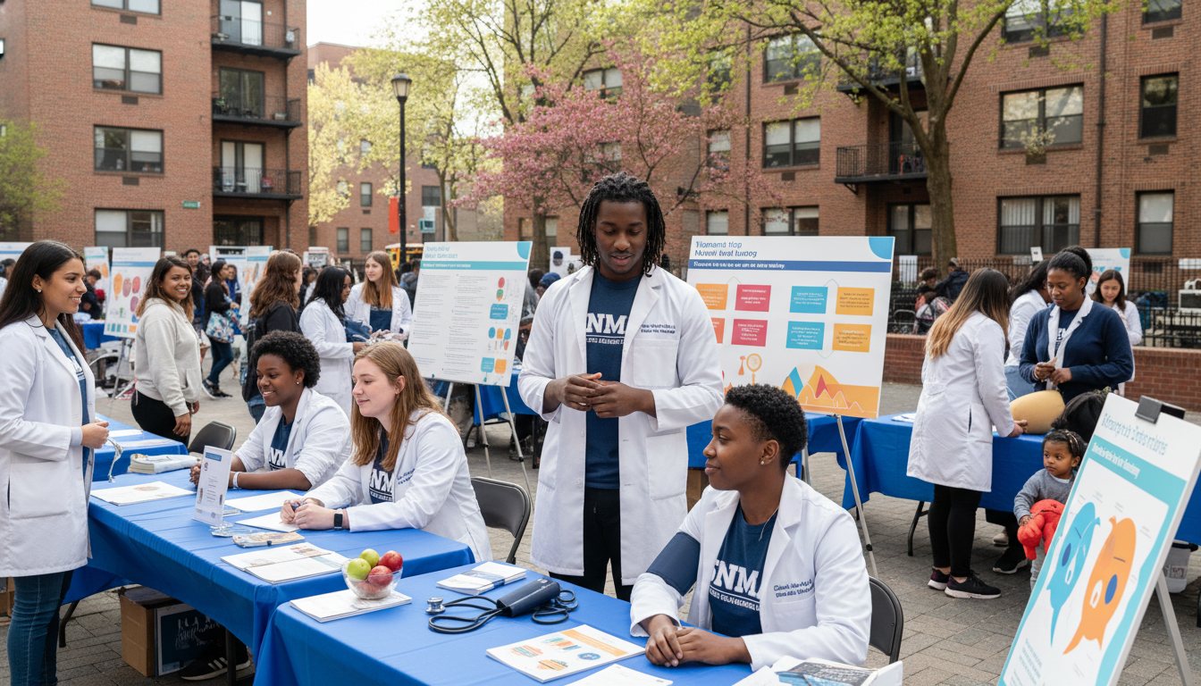 Premed student engaging in community outreach health fair -  for Fixing a Weak Service Profile Using SNMA Pipeline and Outrea