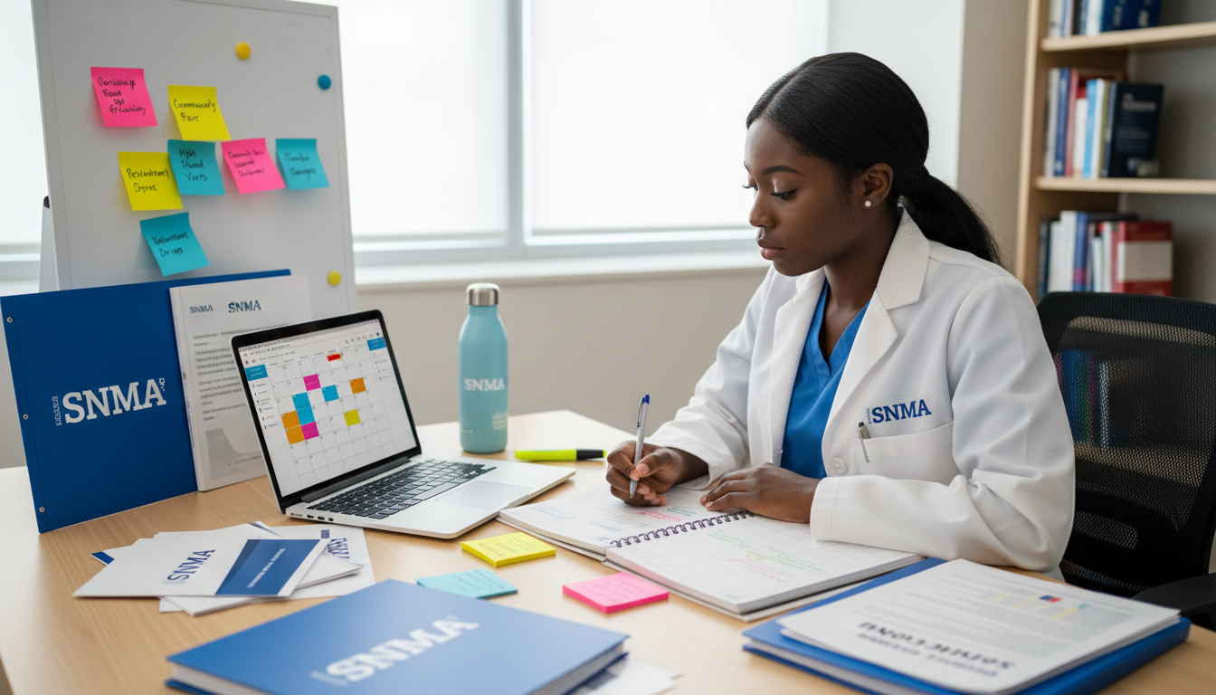 SNMA student leader planning outreach calendar -  for Fixing a Weak Service Profile Using SNMA Pipeline and Outreach Programs