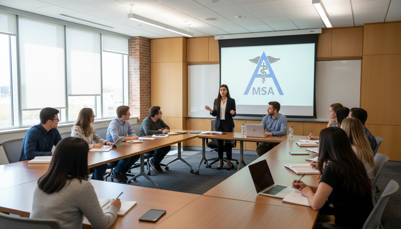 Medical student leading an AMSA regional meeting -  for From Passive Member to Regional Leader: A 12‑Month AMSA Action Plan