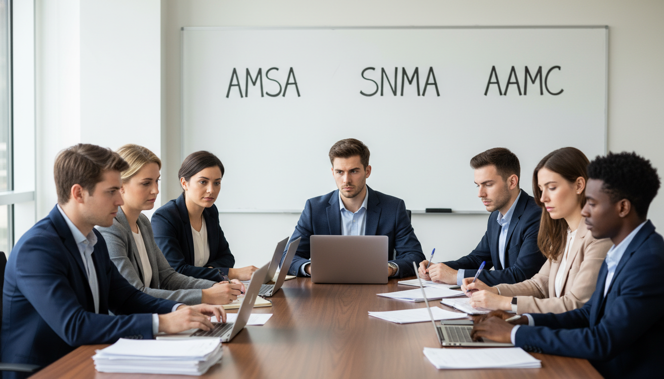 Medical students in leadership meeting -  for How PDs Quietly Weigh AMSA vs SNMA vs AAMC on Your Application