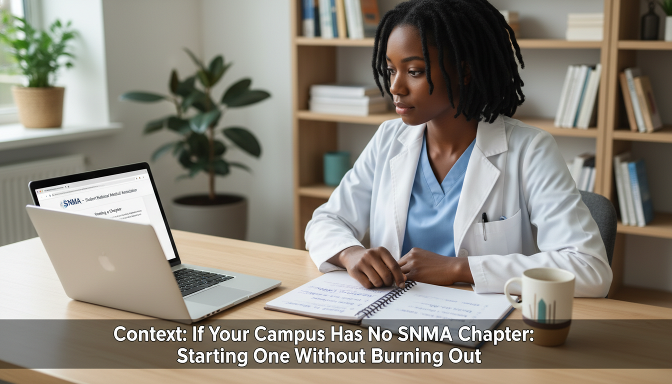 Medical student reviewing SNMA chapter requirements on laptop -  for If Your Campus Has No SNMA Chapter: Starting One Without