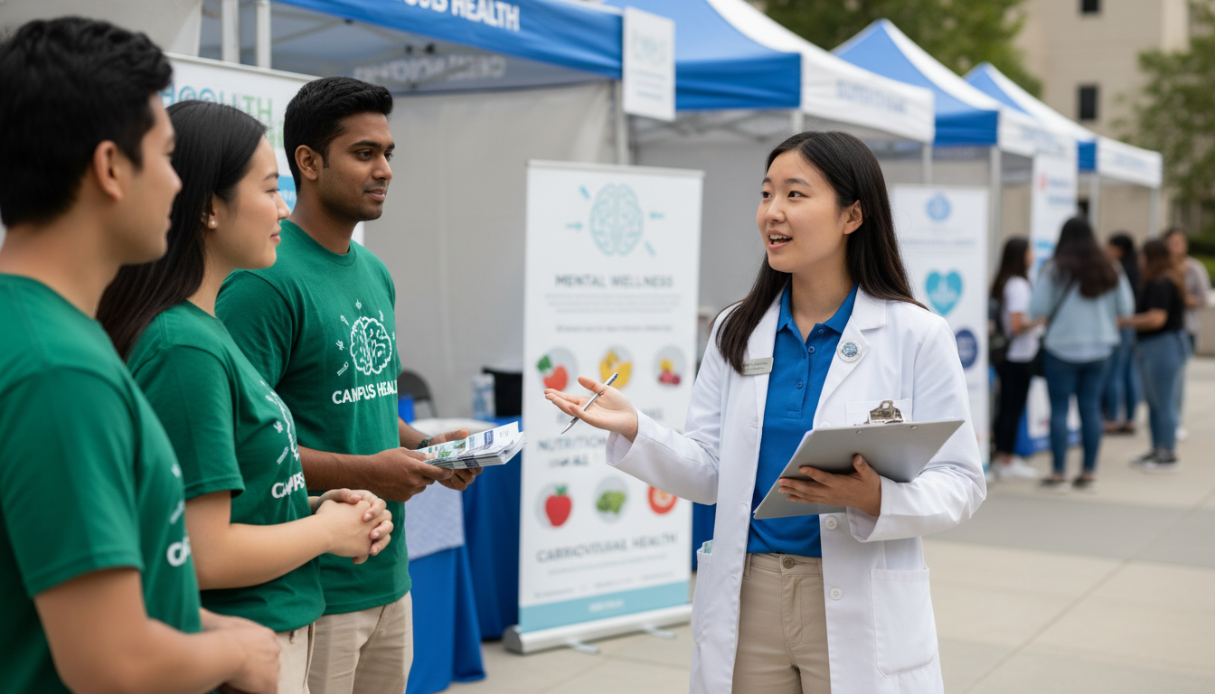 Premed student leading a campus health outreach event -  for Leadership vs Membership: Quantifying Impact on Med School Matri