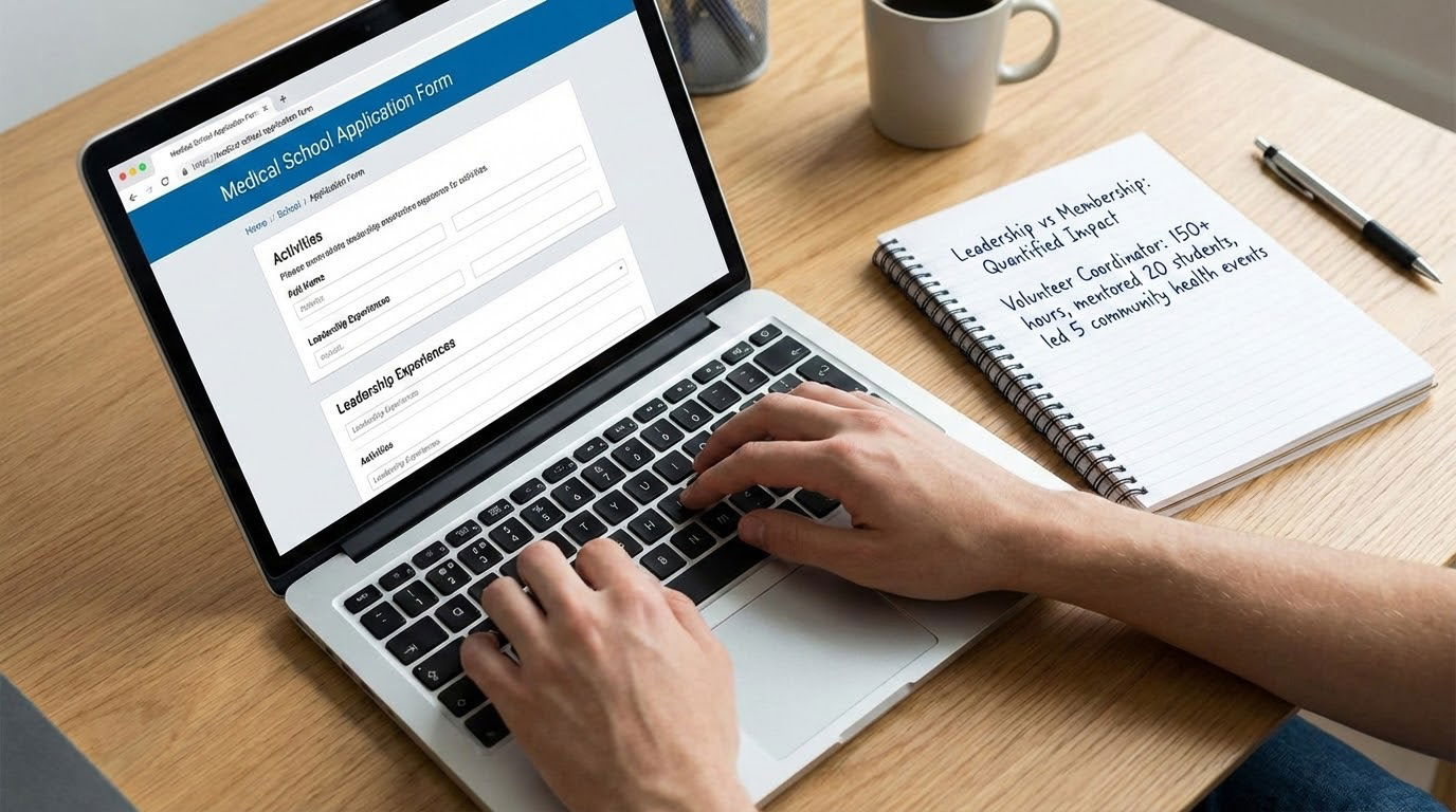 Student updating a medical school application with quantified leadership impact -  for Leadership vs Membership: Quantifying