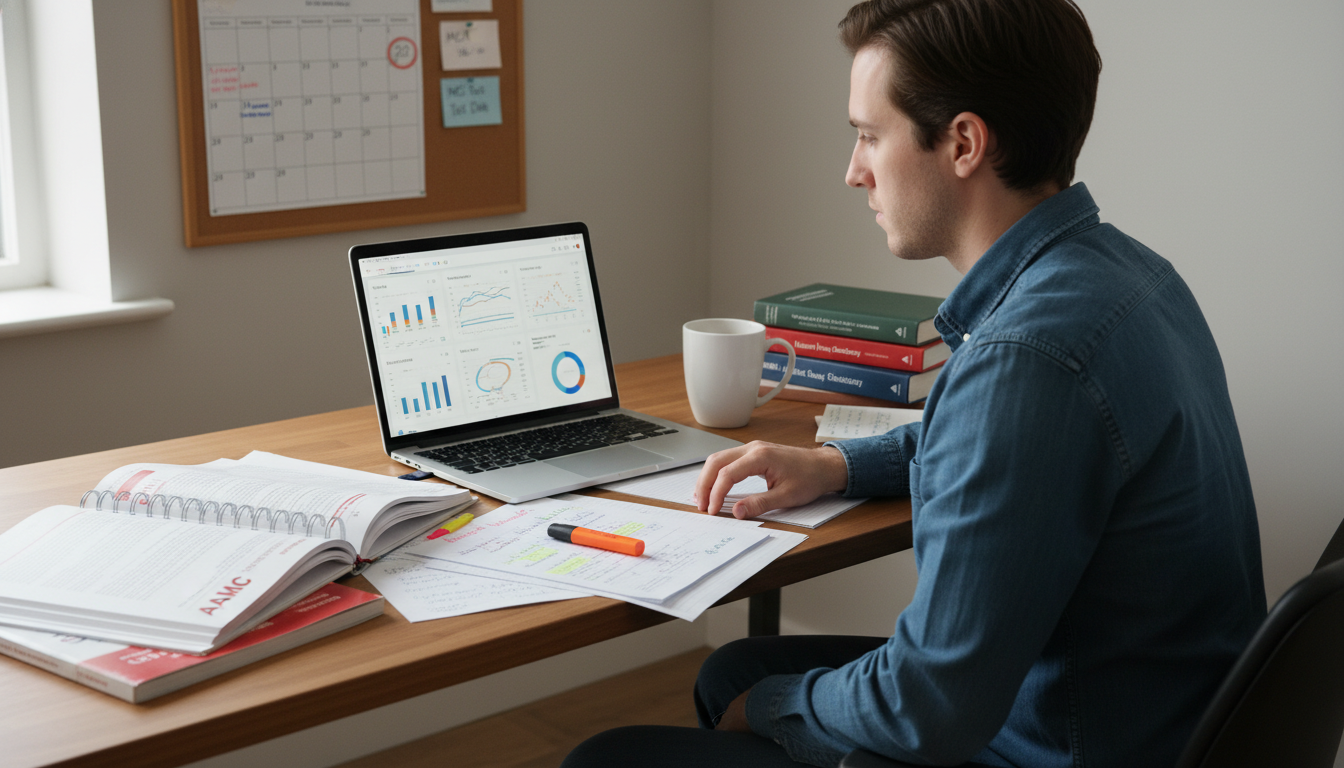 Student reviewing MCAT practice data on AAMC dashboard -  for Month‑by‑Month: Using AAMC Tools From MCAT Prep to Residency Pl