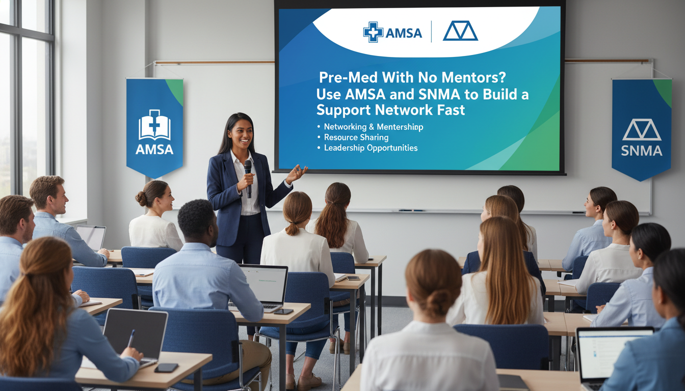 Student leader speaking at an AMSA and SNMA joint event -  for Pre‑Med With No Mentors? Use AMSA and SNMA to Build a Support