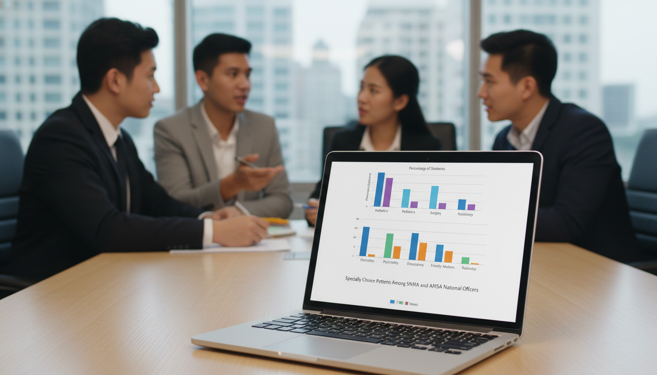 Medical specialty choice chart on laptop with student leaders -  for Specialty Choice Patterns Among SNMA and AMSA National O