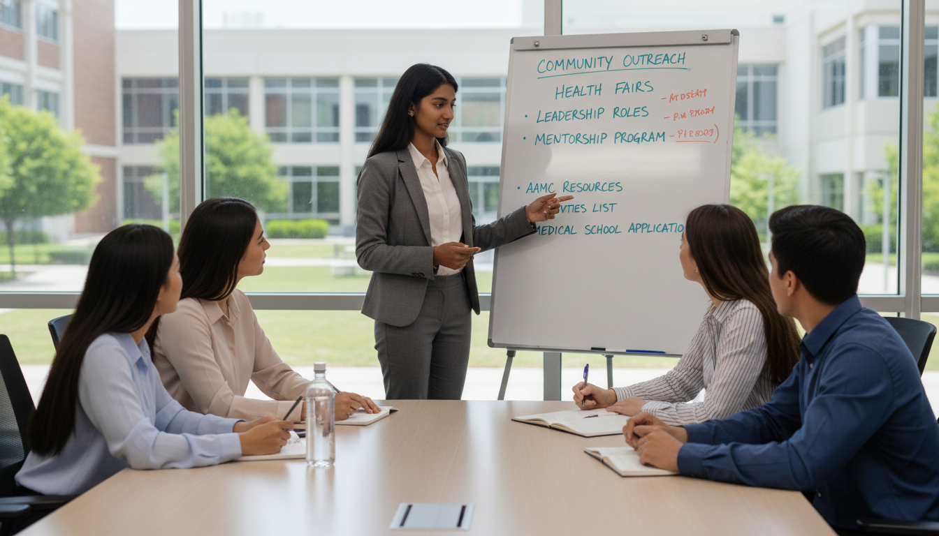 Premed student leading campus health organization meeting -  for Step‑by‑Step: Using AAMC Resources to Build a Competitive Ac