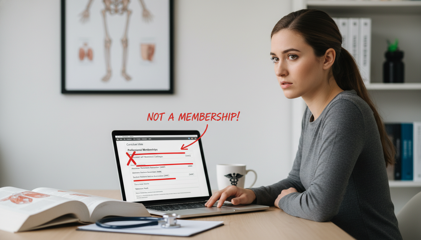 Medical student updating CV with professional organizations section highlighted -  for The Biggest Red Flags When You List AA