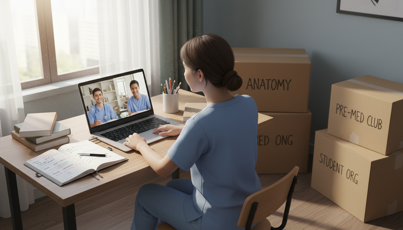 Medical student packing textbooks and [student organization](https://residencyadvisor.com/resources/student-organizations/if-