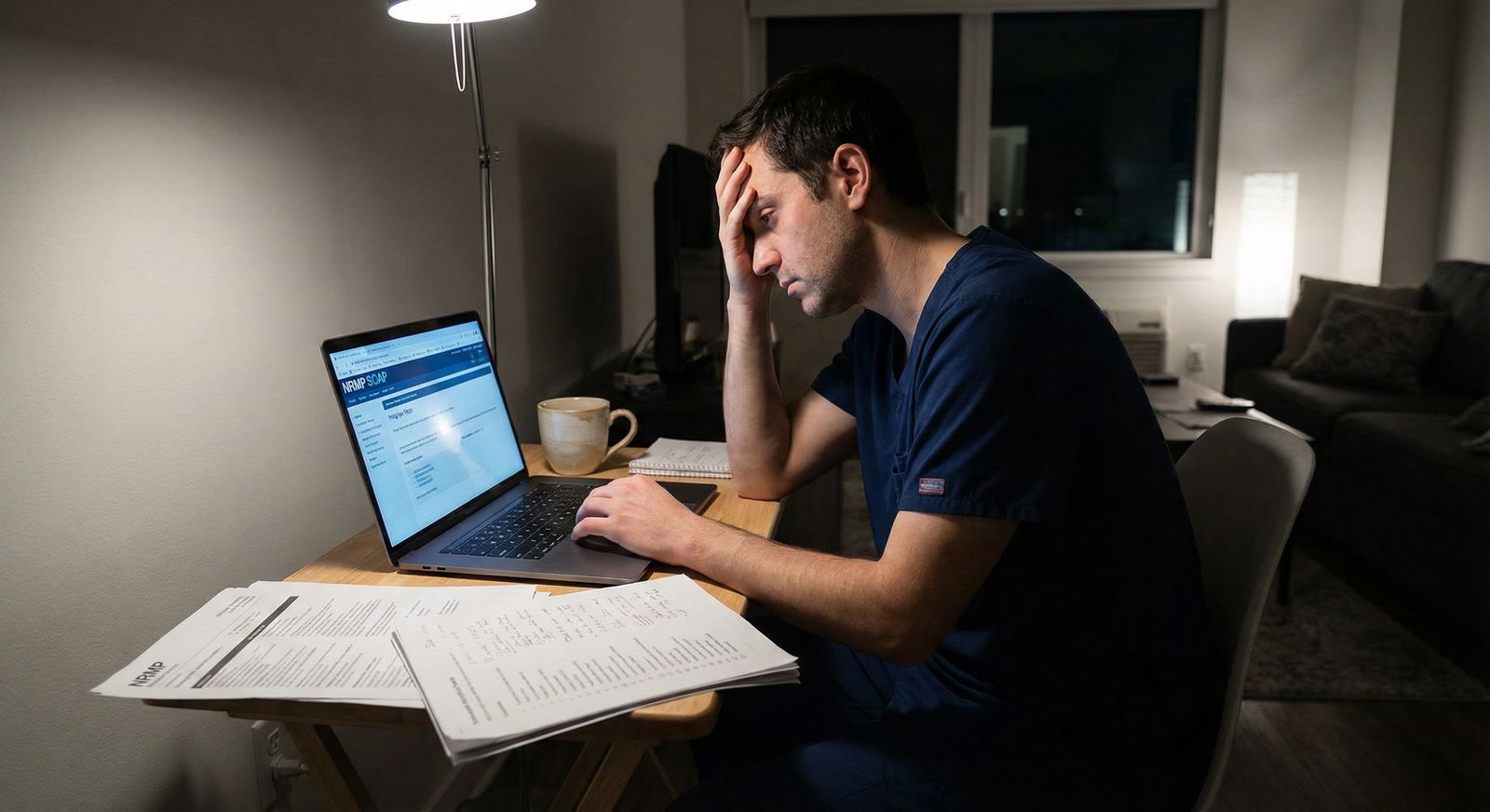 Medical residency applicant waiting anxiously outside an interview room -  for Anxious About Explaining ‘Unmatched’ at Every