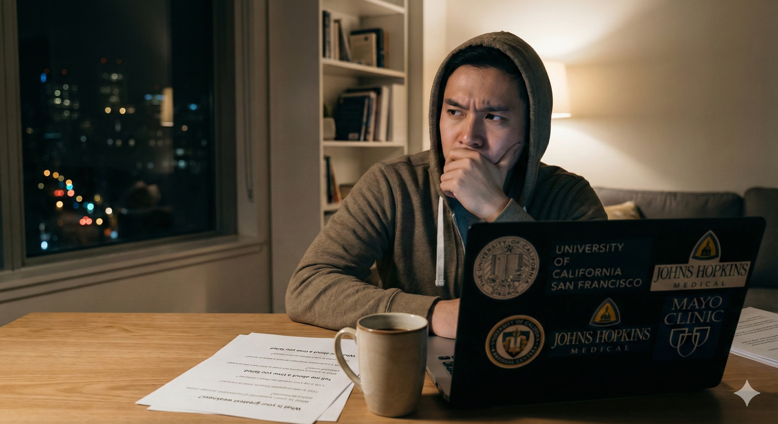 Residency applicant doing brief pre-interview review at desk -  for Last-Minute Cram Plan: 48-Hour Behavioral Interview Prepa