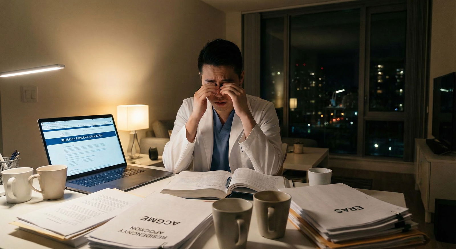 Anxious osteopathic medical student studying late at night -  for What If My Osteopathic School Has Weak Name Recognition for