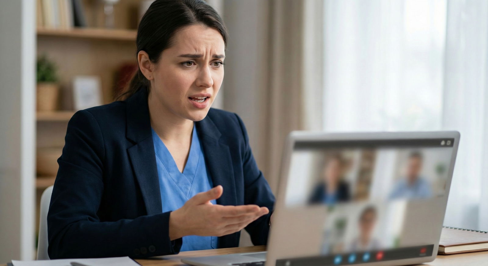 Anxious residency applicant on a video interview call Anxious residency applicant on a video interview call - for What If I Accidentally Talk Over an Attending on Video?
