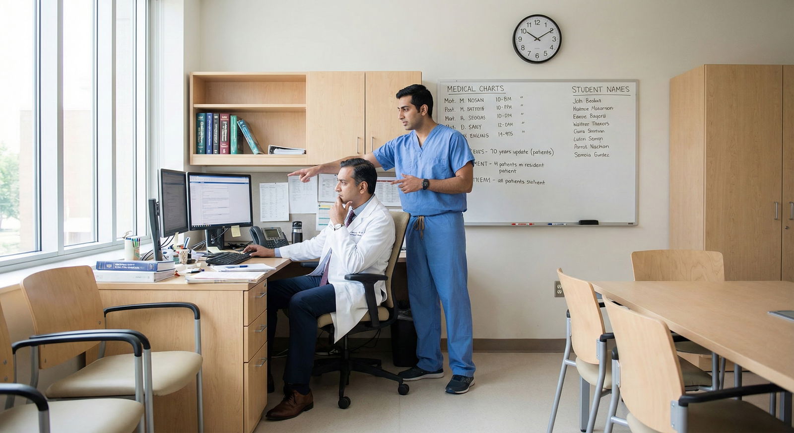 Attending physician reviewing resident-written student evaluation Attending physician reviewing resident-written student evaluation - for Letting Residents Write Your Narrative: Evaluation P