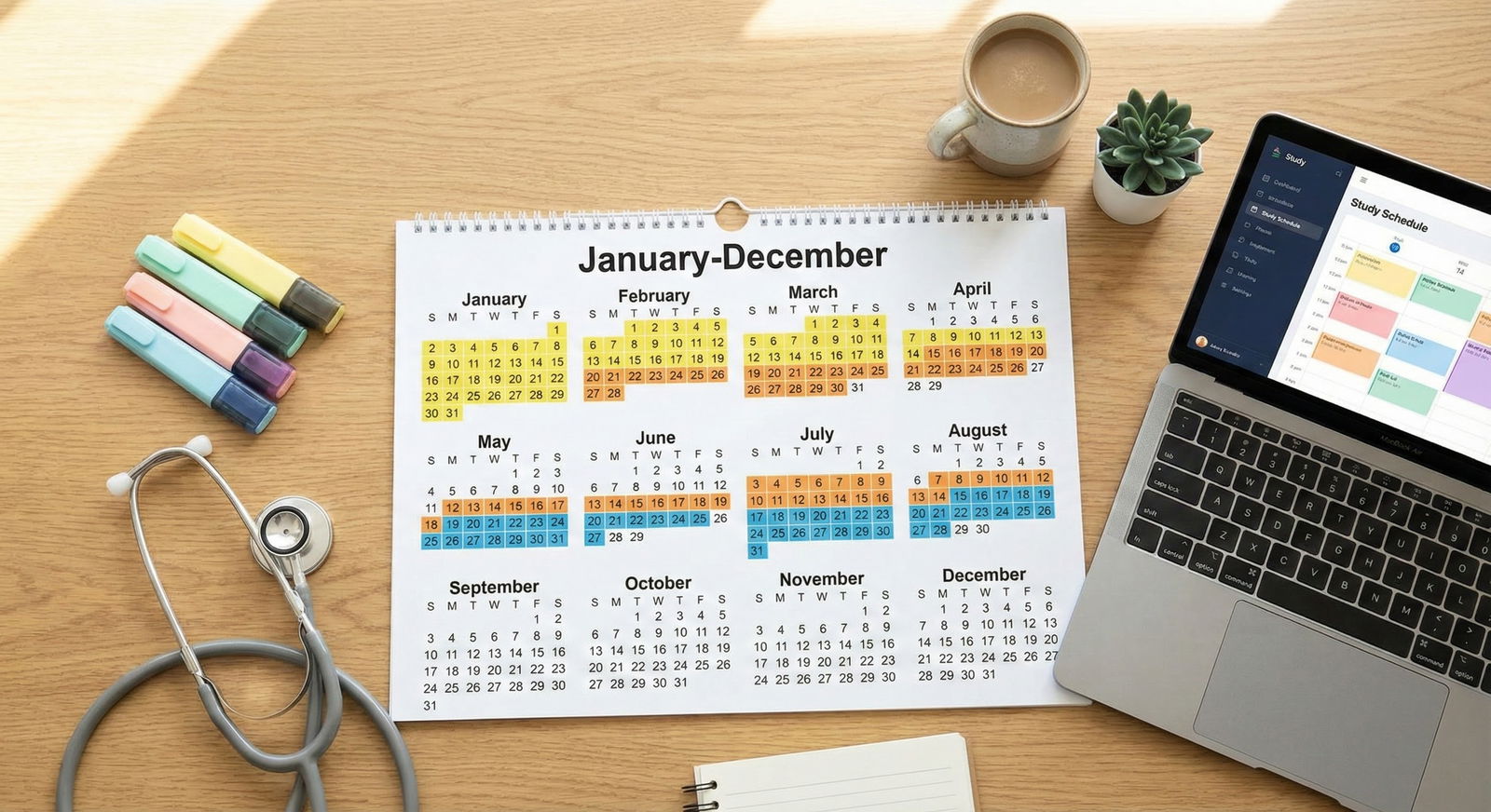 Calendar view with Step 2 CK preparation phases highlighted -  for When IMGs Should Take Step 2 CK to Maximize Match Impact