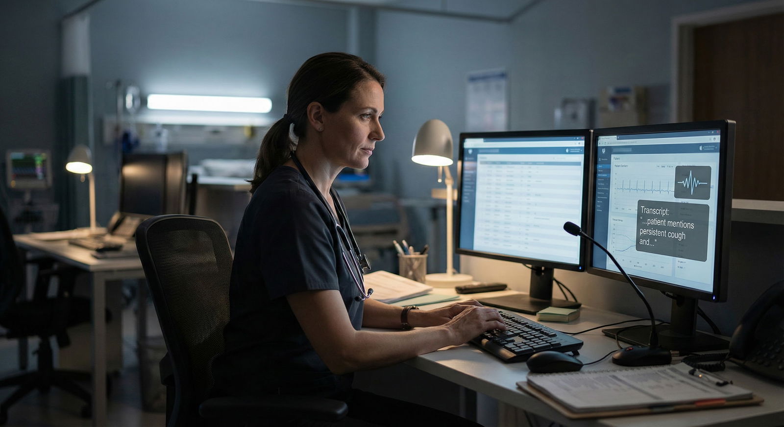 Doctor reviewing AI-generated clinical note on screen -  for When Admin Forces a New AI Tool into Your Workflow: How to Respo