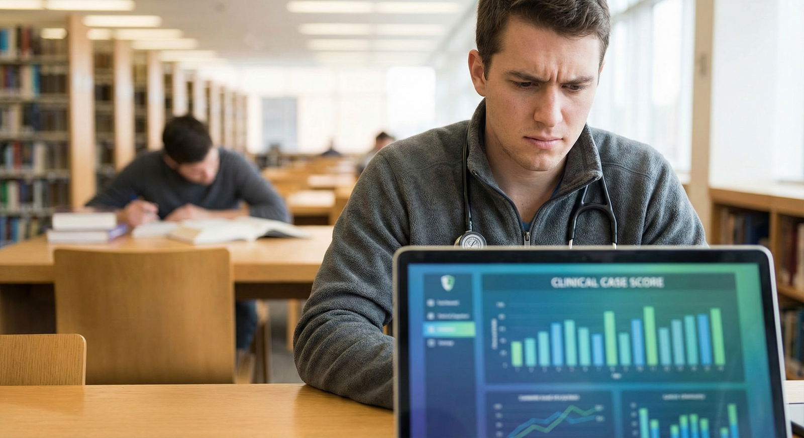 Close-up of a computer screen showing a CCS practice score with a student looking skeptical -  for Common CCS Practice Mistak