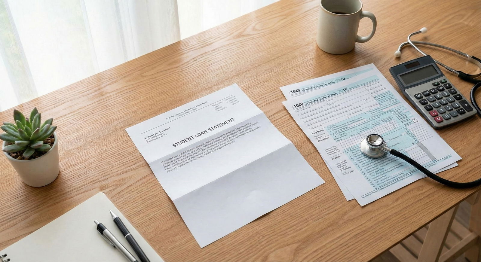Close-up of student loan statement and tax forms on a desk -  for What If My Student Loans and High Taxes Mean I’ll Never Bui