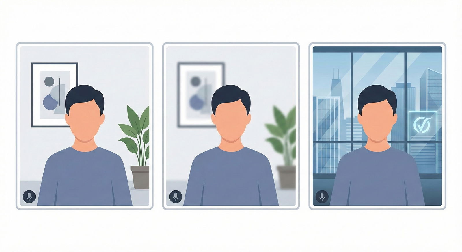 Comparison of real, blurred, and virtual Zoom backgrounds -  for How Your Zoom Background and Tech Setup Signal Professionali