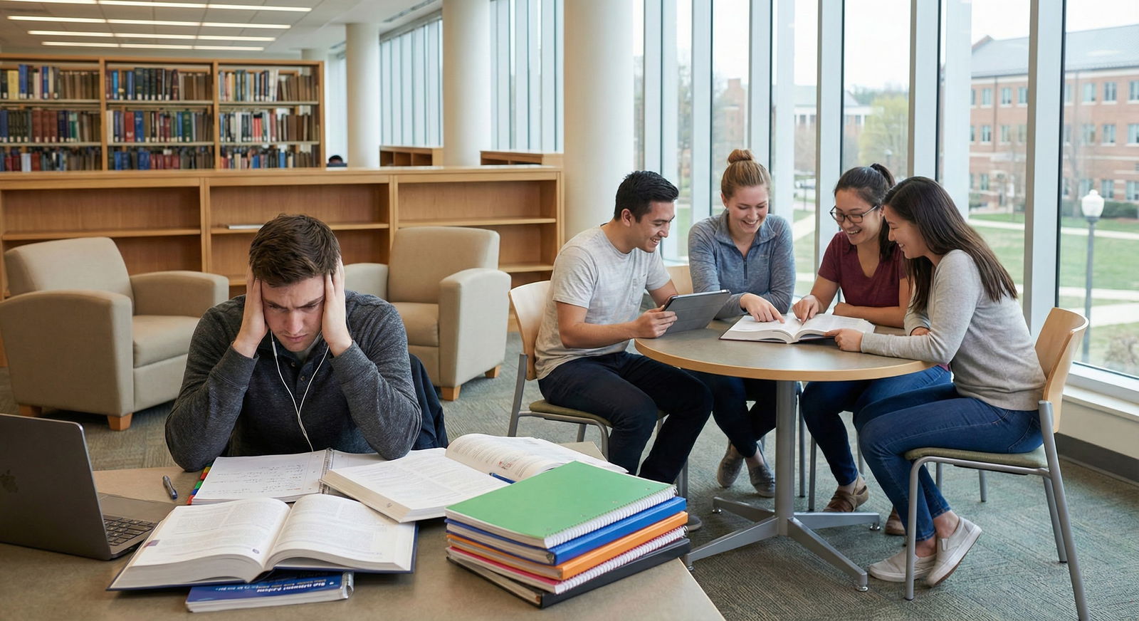 Medical student sitting with counselor in quiet office -  for Building a Resilient Routine in the First 14 Days of Each Rotat