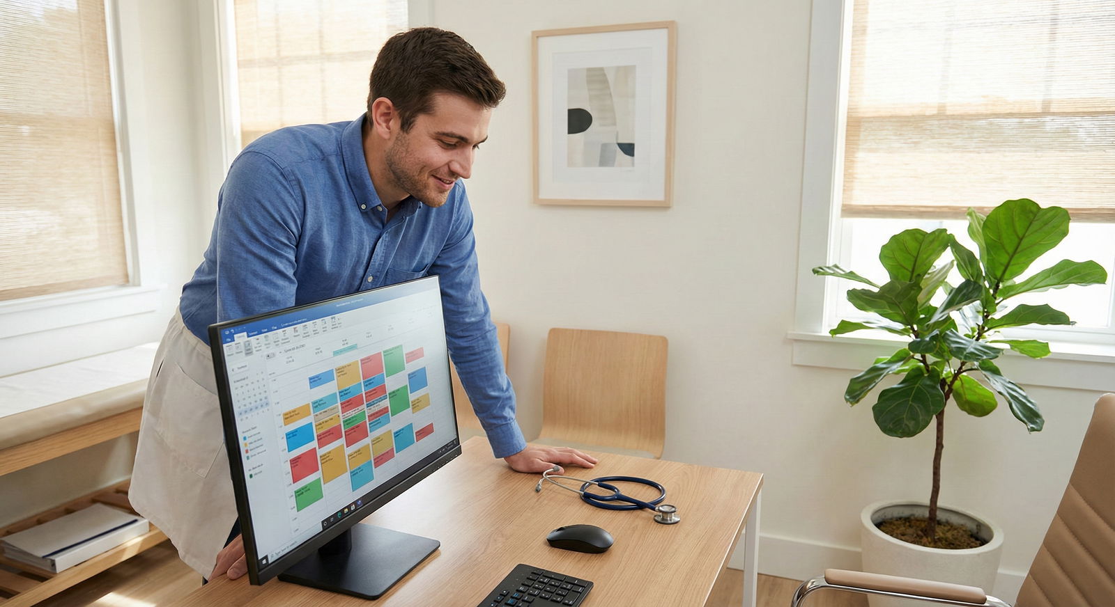 Confident new private practice physician reviewing a growing schedule -  for Starting in Private Practice: Building Referral