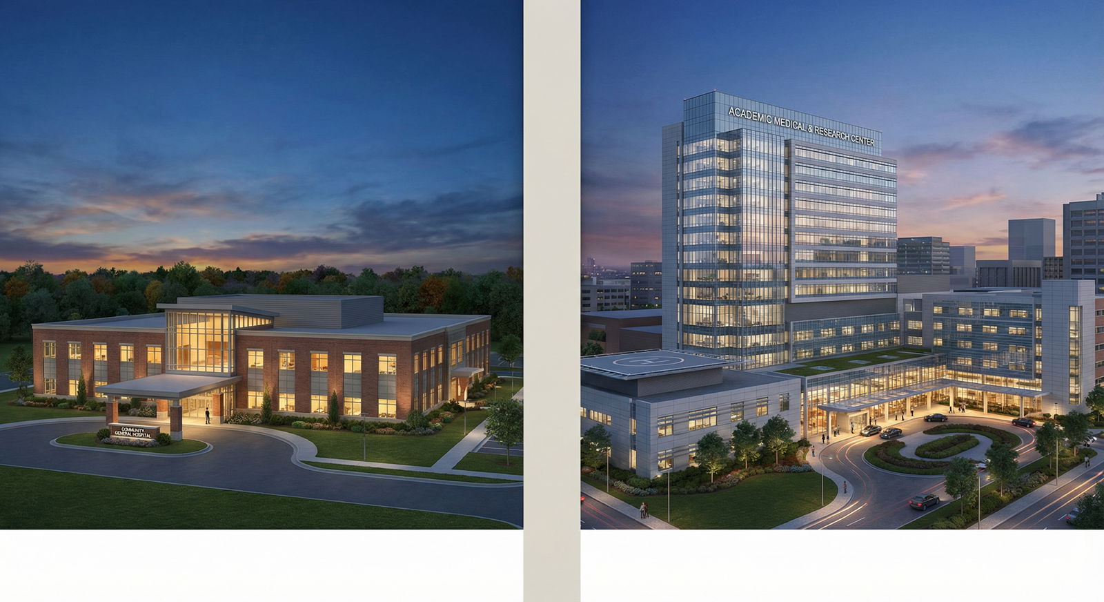 Contrast between community hospital and academic medical center -  for Under‑Ranking Community Programs: Long‑Term Career Mis