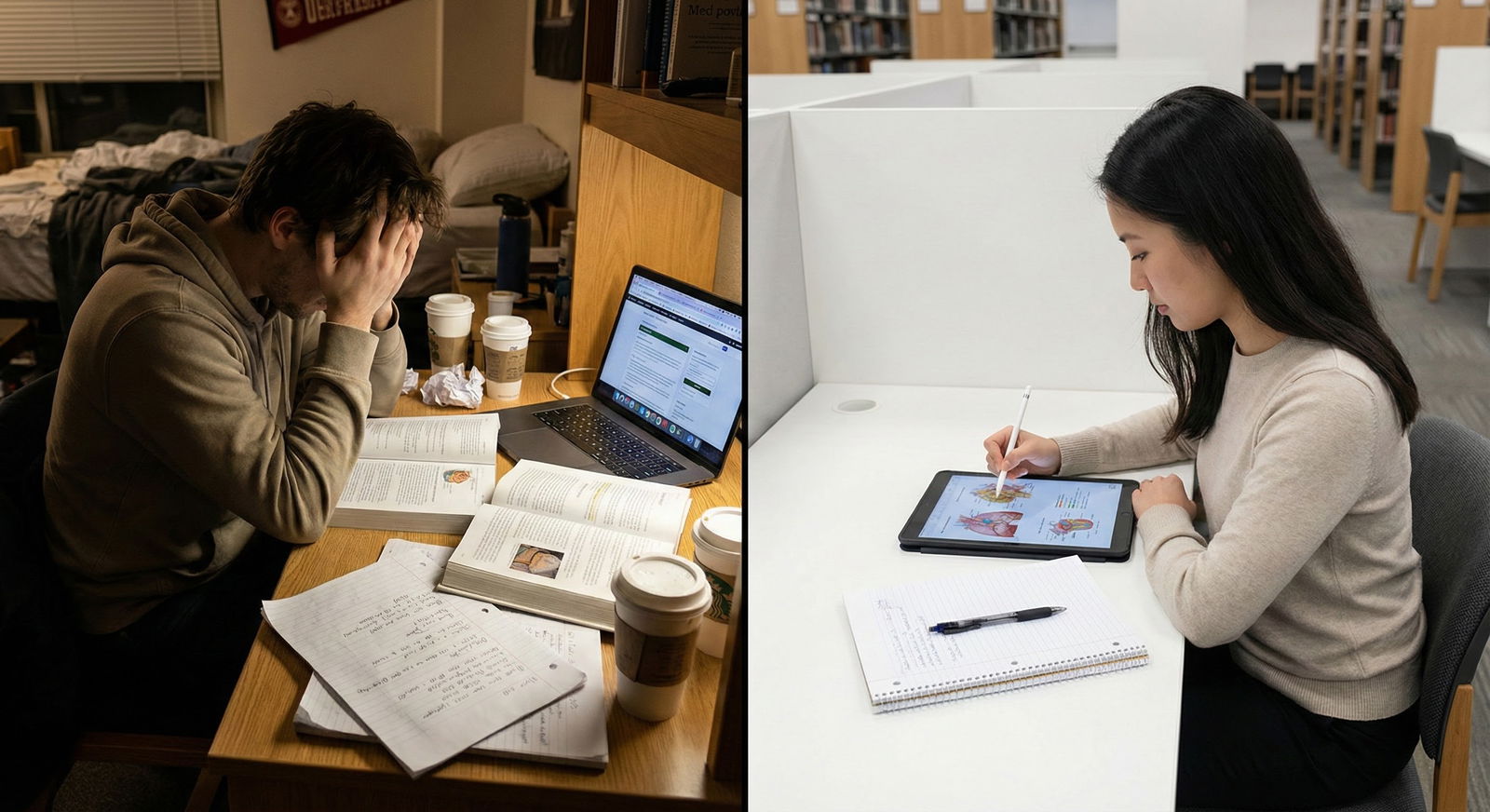 Medical student studying late, surrounded by notes and laptop, contemplating asking for help Medical student studying late, surrounded by notes and laptop, contemplating asking for help - for Patterns in Help-Seeking: