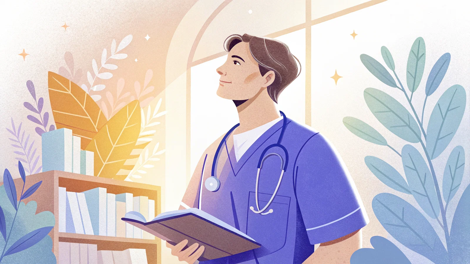 A medical student choosing between a dim, chaotic home hallway and a bright open hospital corridor