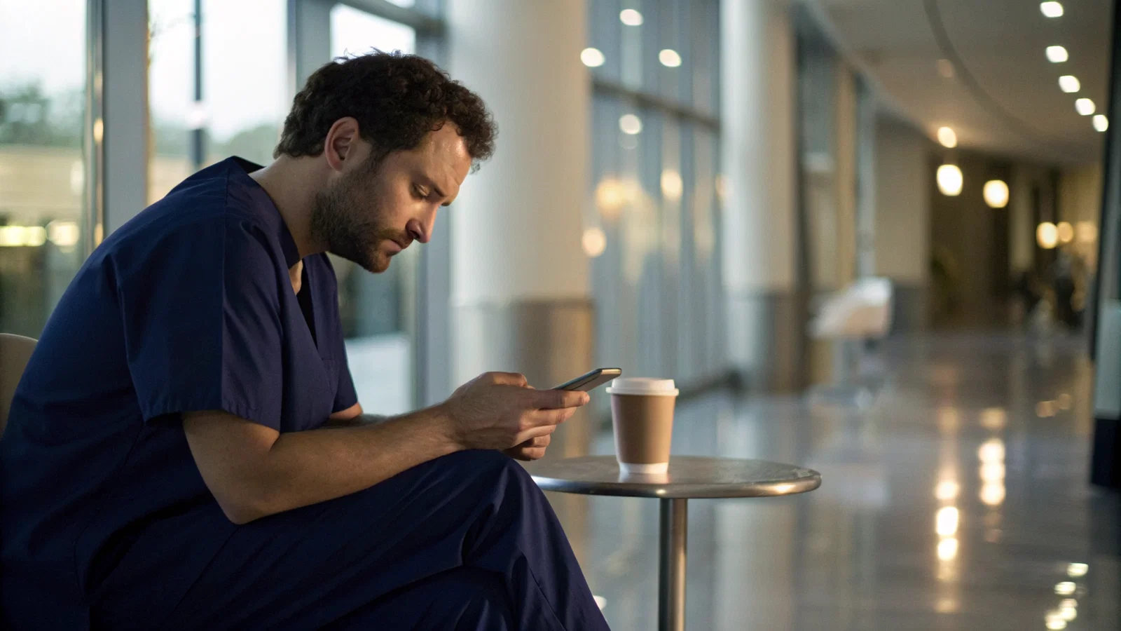 Worried medical student staring at empty inbox after away rotation