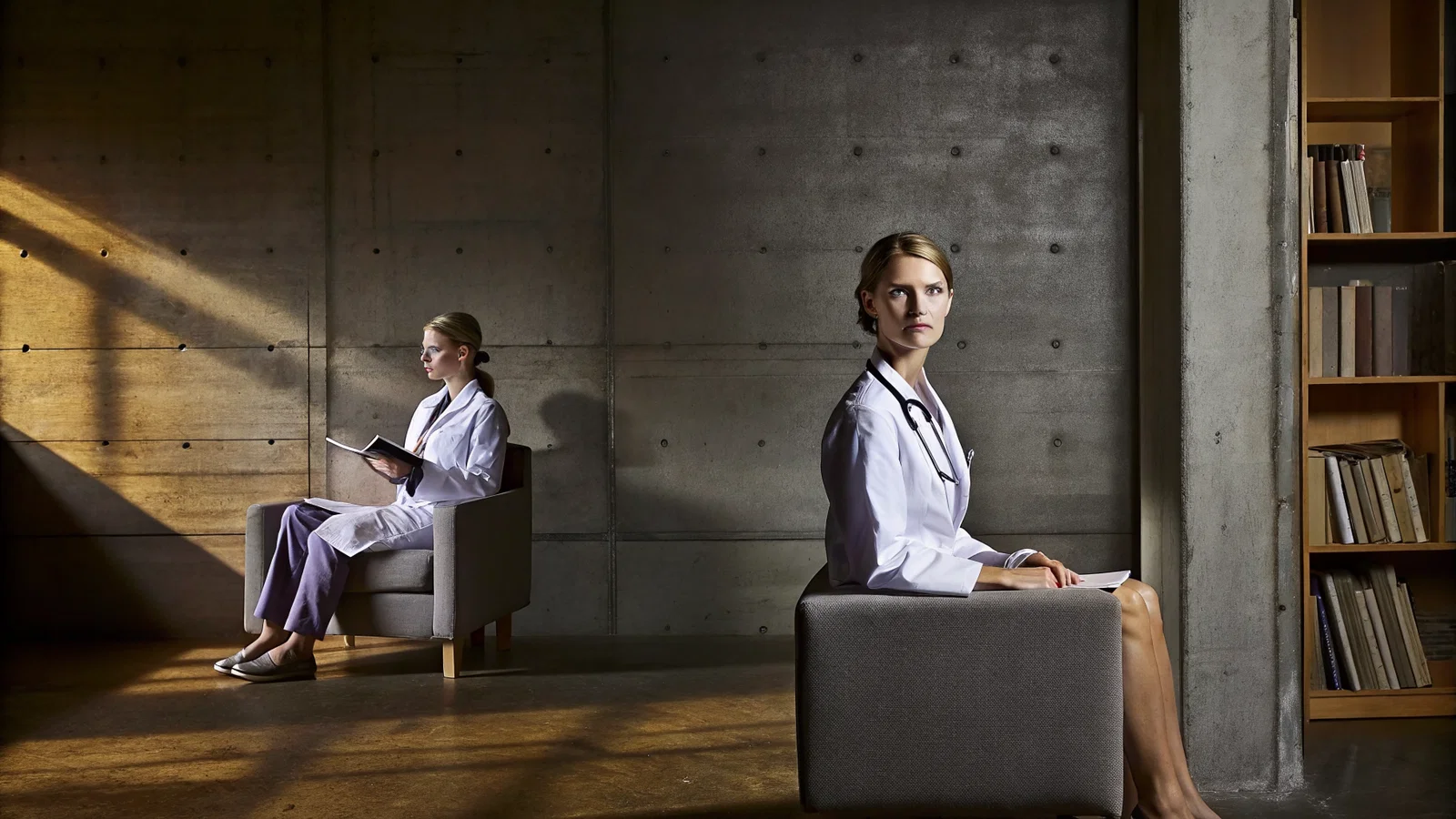 Residency training room with telehealth overlay