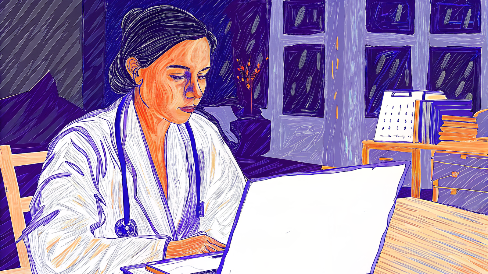 Stressed medical student comparing preliminary and categorical residency application lists on a laptop