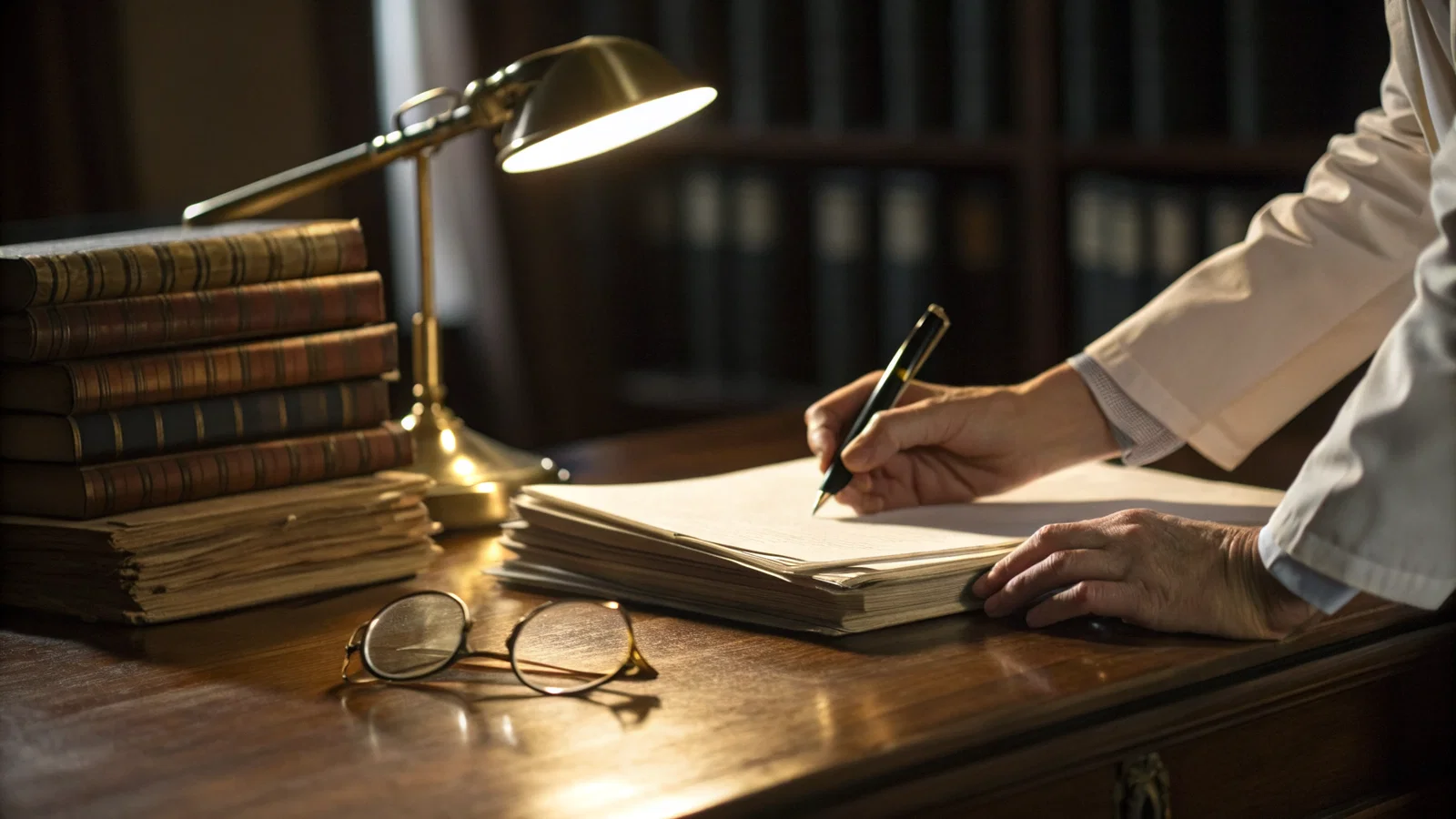 Medical student analyzing CV with magnifying glass