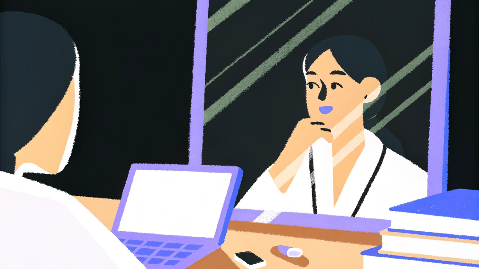 Calm applicant preparing for a difficult interview question
