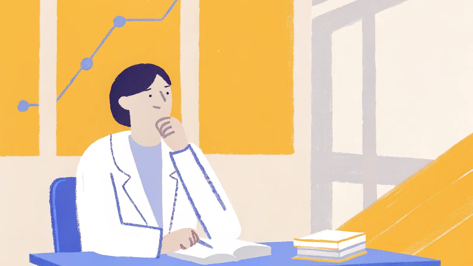 New attending reviewing medical license paperwork in a modern office