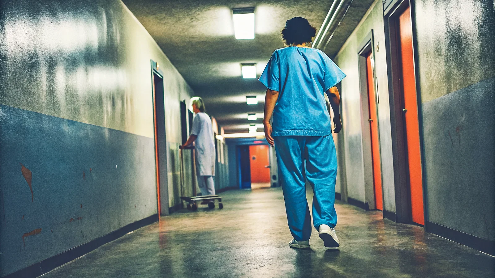 Alone in the hospital hallway
