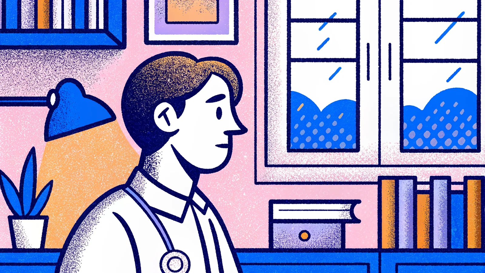 Doctor Staring at a Glowing 'Forbidden' App Icon