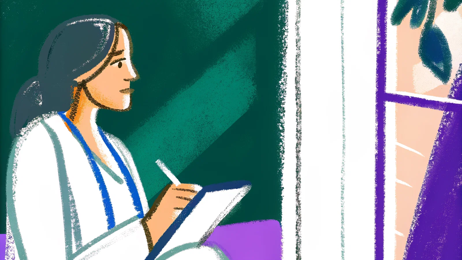 Stressed medical resident staring at a glowing holographic patient chart in a dark room