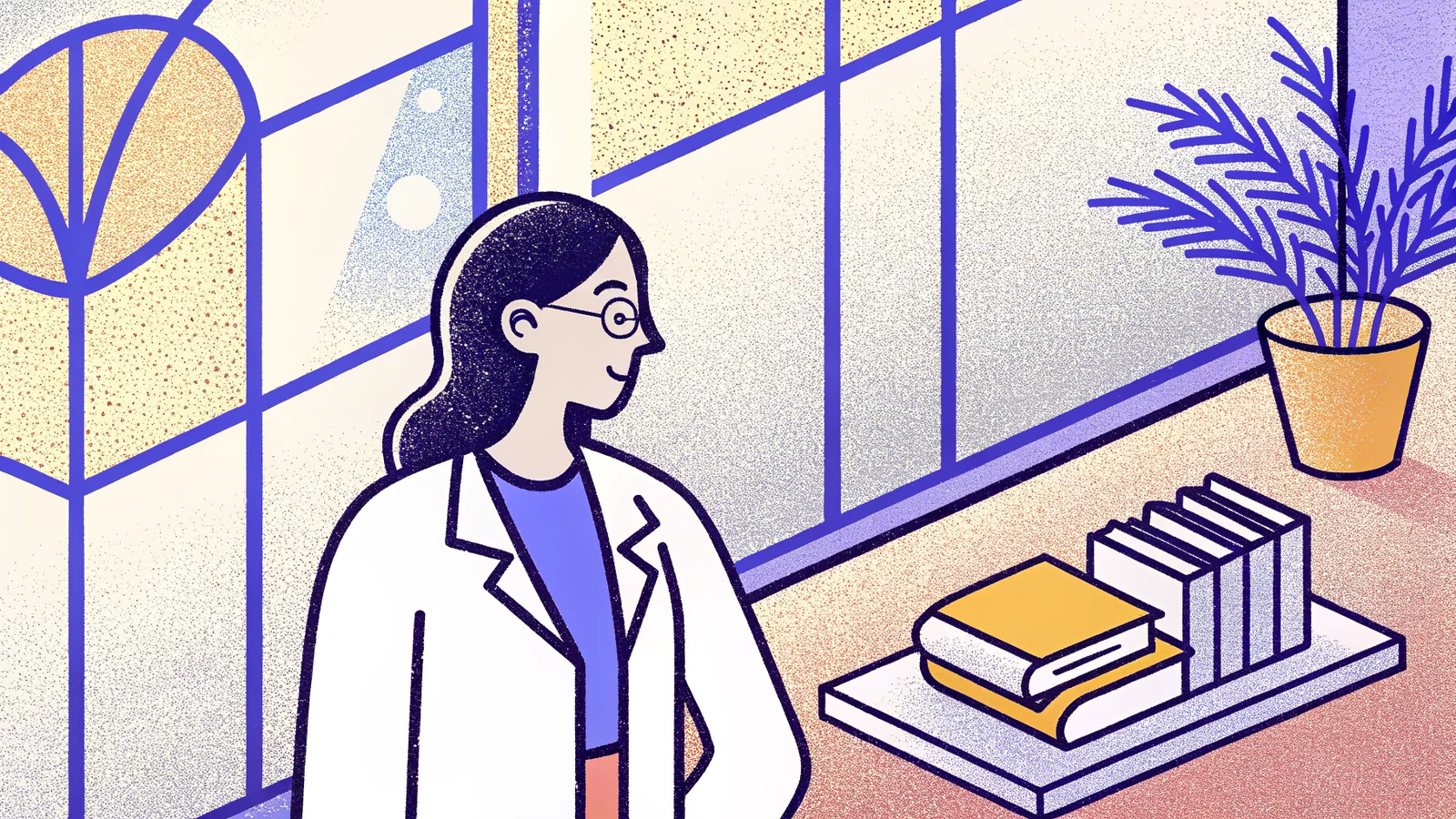 Physician reviewing an offer beside a calendar of checkpoints