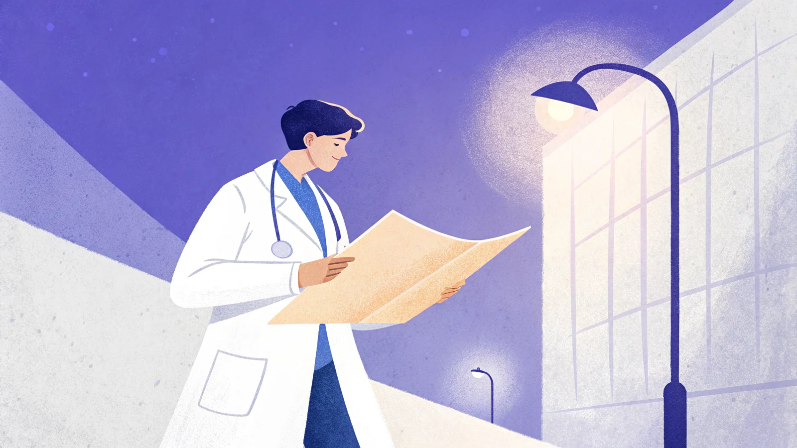 Worried physician holding an appraisal report with a low number highlighted, surrounded by papers and a phone