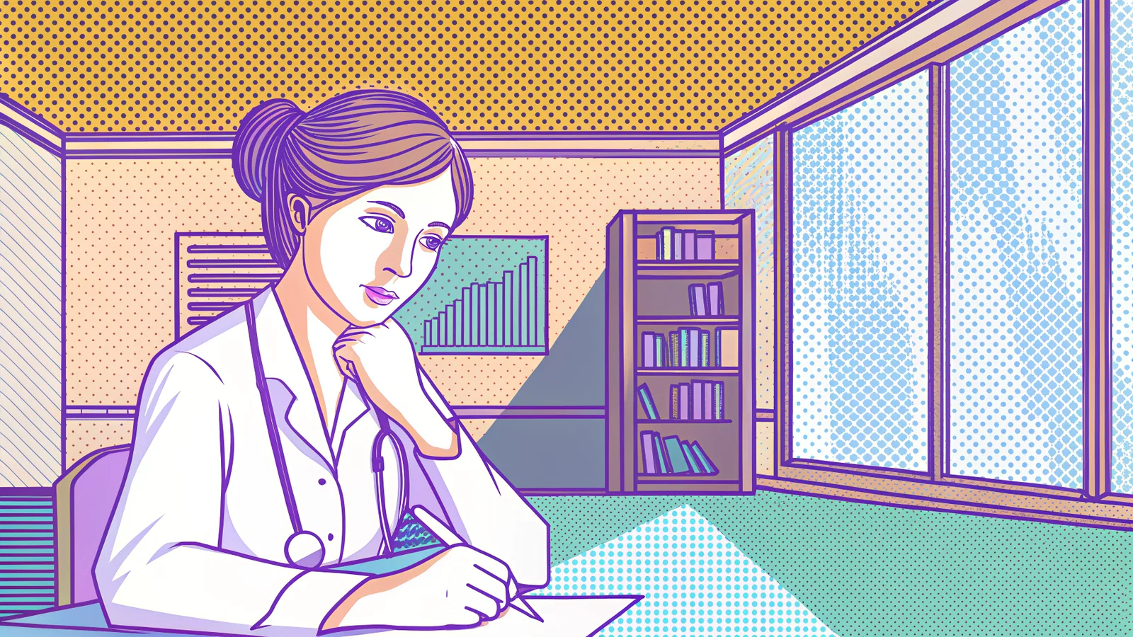 Physician reviewing retirement and real estate investment options at a desk