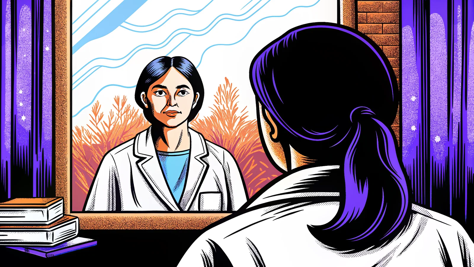 A solitary silhouette of a medical resident staring at a hospital window at dawn