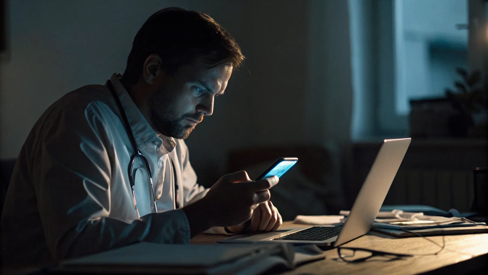 Applicant using a Match Day checklist with phone and laptop
