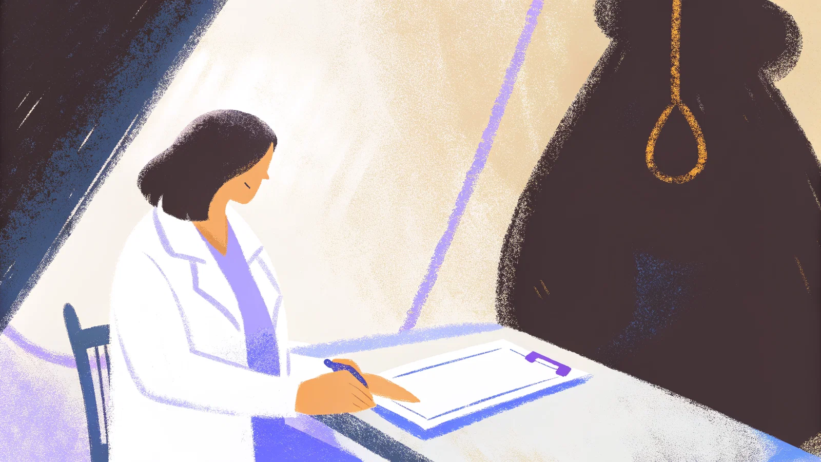 Doctor signing lease with shadow of a trap