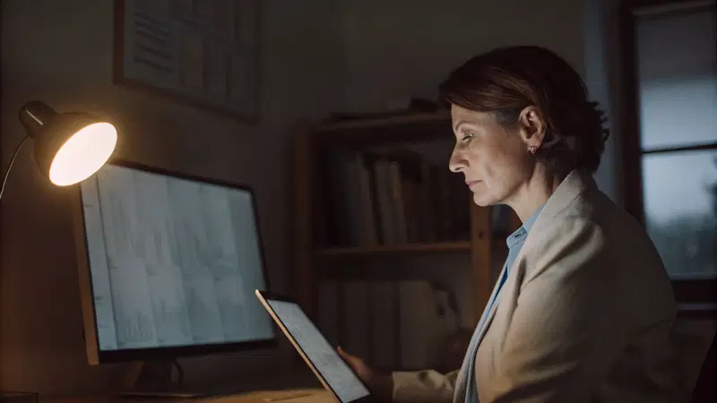 Program Director Reviewing Application in Modern Office