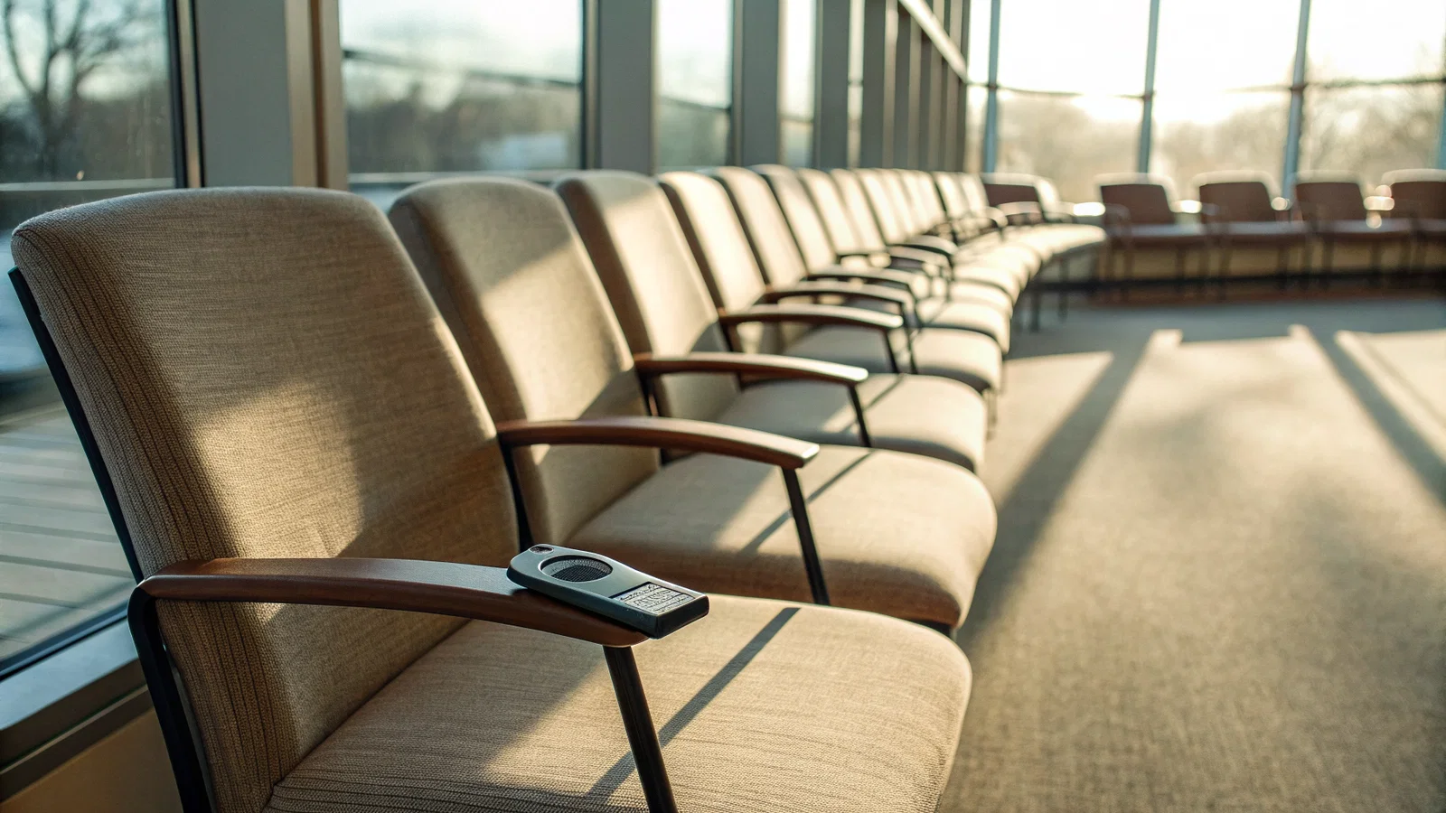 A solitary medical professional looking calm and professional in a neutral setting, contrasting with the chaos of a busy hospital social environment.
