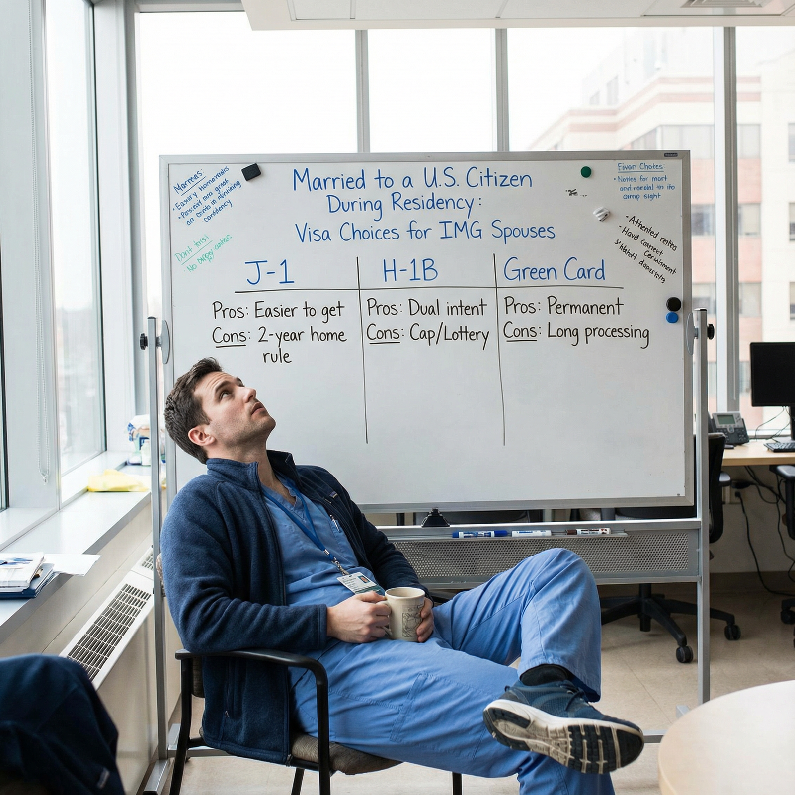 Decision-making matrix for visa strategy -  for Married to a U.S. Citizen During Residency: Visa Choices for IMG Spouses