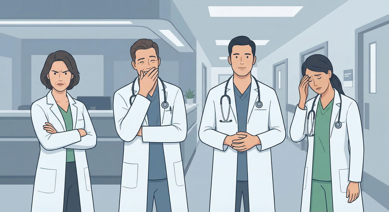 Different attending physician personality types on rounds -  for How to Recover When a Joke Bombs in Front of Your Attending