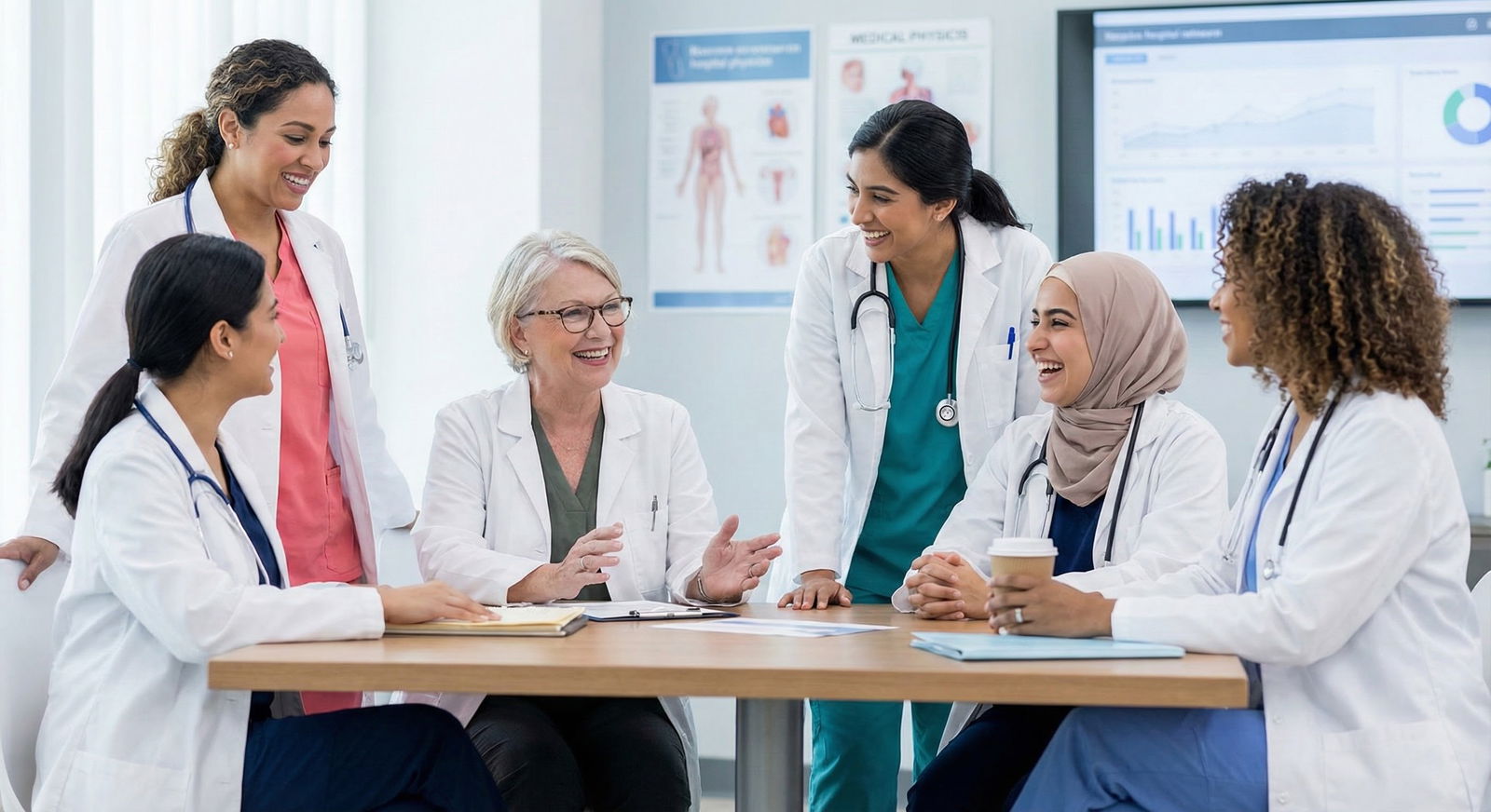 Woman physician mentoring a junior colleague in a hospital hallway Woman physician mentoring a junior colleague in a hospital hallway - for When You’re Punished Socially for Saying No to Extr